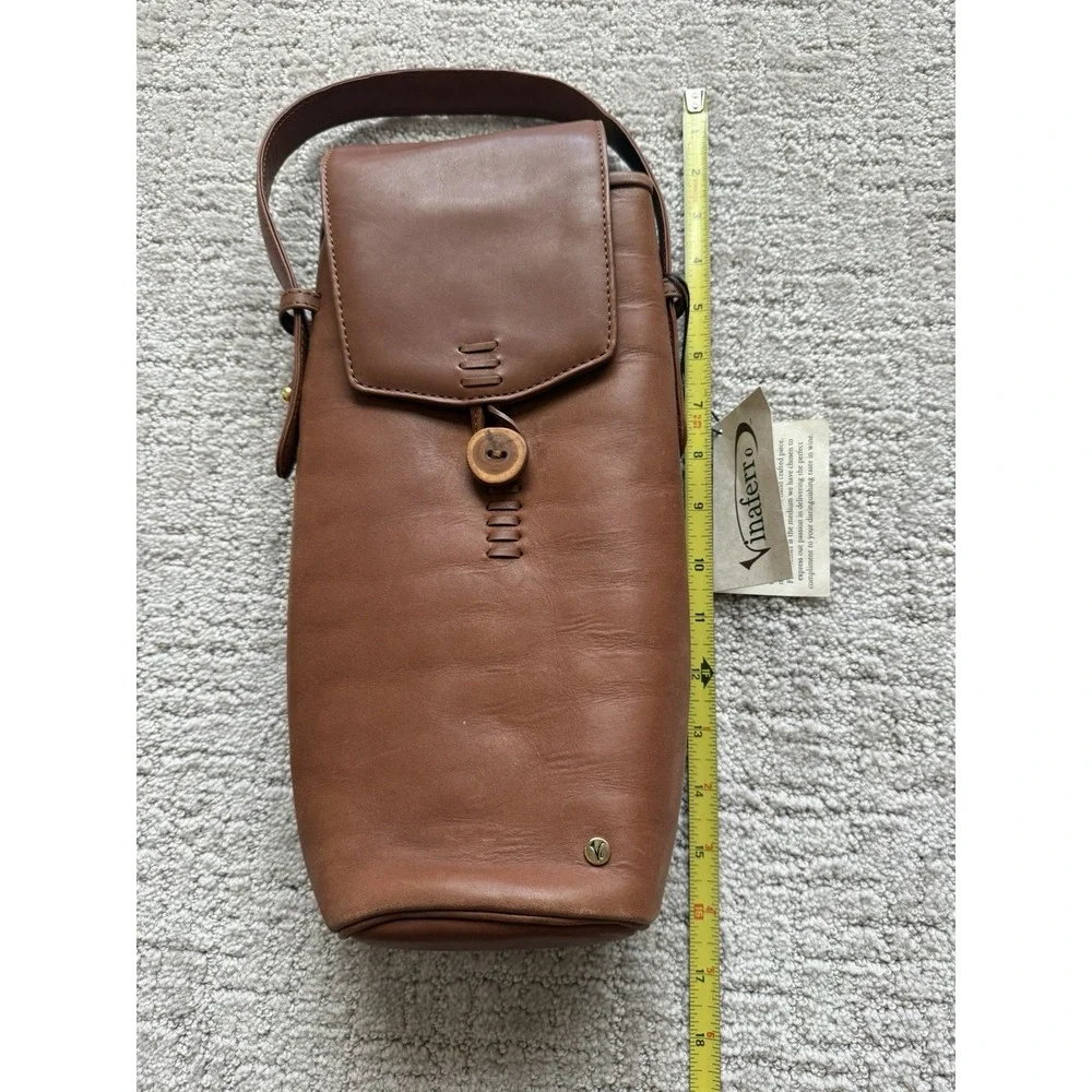 Vinaferro Genuine Leather Wine Carrier Double Brown Insulated Opener NWT Luxury